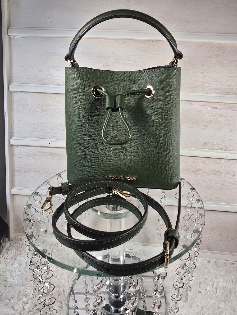 Michael Kors Green Saffiano Leather mini Bucket Bag only - Picture 6 of 14